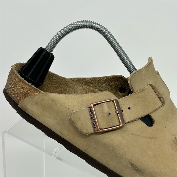 Birkenstock Boston Clog Beige Tan Leather Slip-On Soft Footbed EU 41 Comfort - Picture 2 of 13